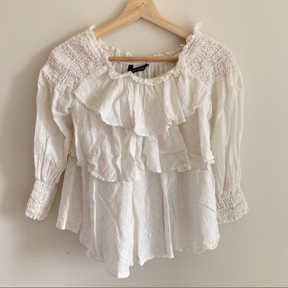 Zara White Layered Crepe White Top Size S